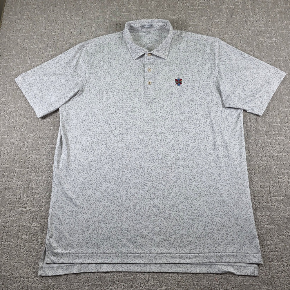Peter Millar Summer Comfort Golf Polo Shirt Mens XL Gray White Football AOP